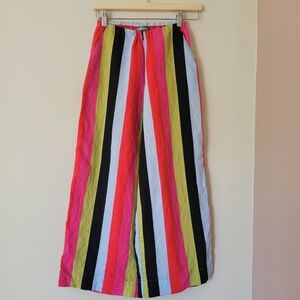 Alembika Colourful Striped Linen Blend Cropped Wide Leg Pants Size 0